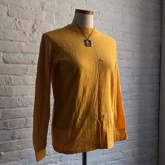 Vintage Yellow Crewneck Longsleeve Tee Thrashed Print Single Stitch Tshirt Top - Picture 3 of 11